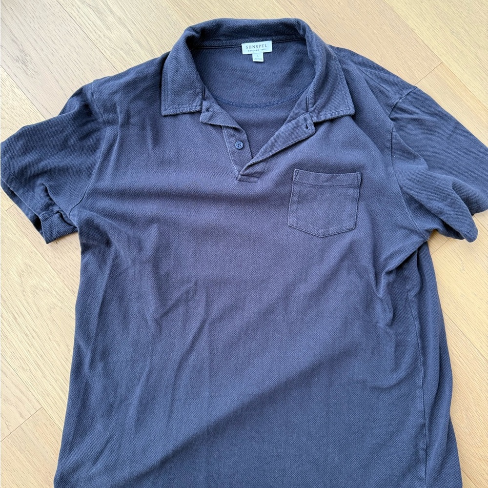 Sunspel Blue Polo Relaxed Fit Knit